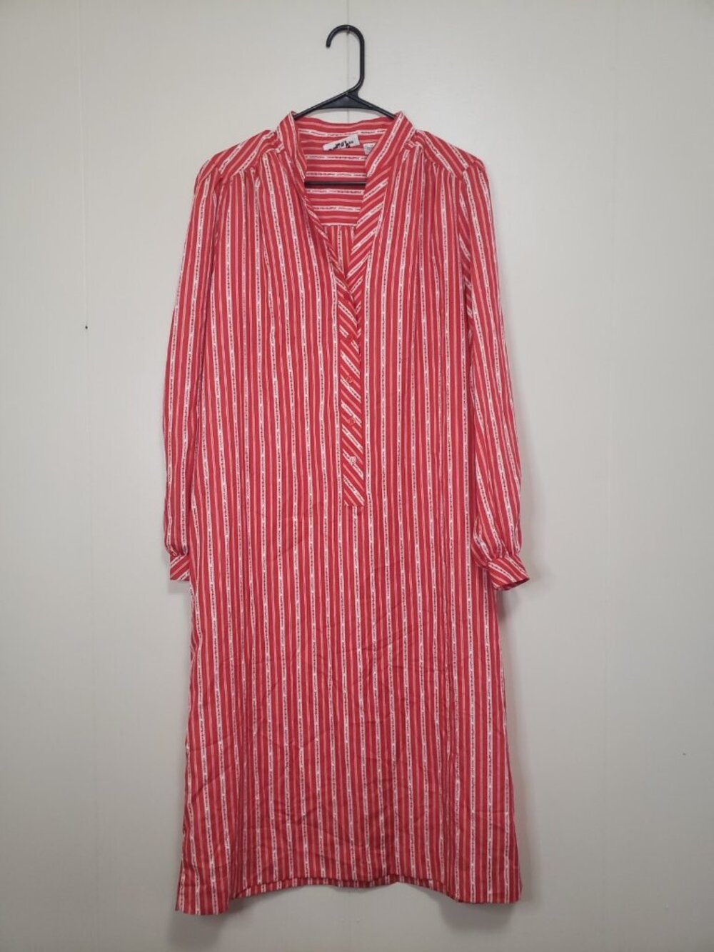 VTG Schrader Sport Women 16 Midi Shirt Dress Red Stripe Button Retro Lightweight